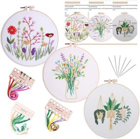 img 4 attached to Colorful Flower and Plant Embroidery Kits for Beginners: 3 Starter Sets with Hoop, Patterns, Tools, and Stamped Cloth