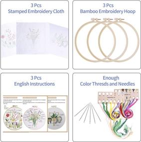 img 3 attached to Colorful Flower and Plant Embroidery Kits for Beginners: 3 Starter Sets with Hoop, Patterns, Tools, and Stamped Cloth