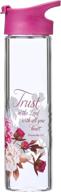 🌸 trust in the lord proverbs 3:5 pink floral glass water bottle - christian art gifts, 20oz, pink logo