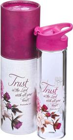 img 2 attached to 🌸 Trust In The Lord Proverbs 3:5 Pink Floral Glass Water Bottle - Christian Art Gifts, 20oz, Pink