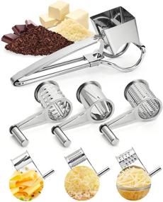 img 4 attached to Efficient LHS Rotary Cheese Grater: Stainless Steel Shredder with 3 Sharp Drums, Easy-to-Clean Manual Grater for Vegetables, Parmesan, Chocolate and More