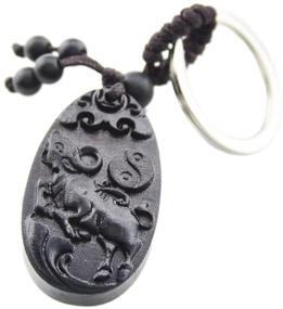 img 4 attached to 🐂 FOY-MALL Ox Chinese Zodiac Ebony Wood Carved Bag Key Chain | Unisex Gift M1101