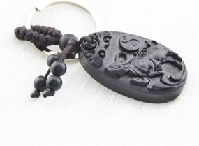 img 2 attached to 🐂 FOY-MALL Ox Chinese Zodiac Ebony Wood Carved Bag Key Chain | Unisex Gift M1101