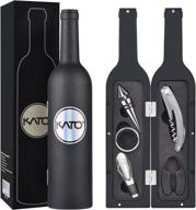 kato wine accessories gift set: novelty bottle-shaped case, corkscrew opener, foil cutter, drip ring, wine pourer and stopper - valentine's black gift логотип