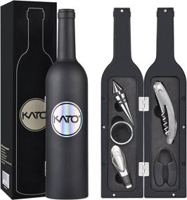 img 4 attached to Kato Wine Accessories Gift Set: Novelty Bottle-Shaped Case, Corkscrew Opener, Foil Cutter, Drip Ring, Wine Pourer and Stopper - Valentine's Black Gift