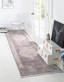 img 4 attached to 🎨 Unique Loom Purple/Ivory Area Rug: New Collection with Classic Intricate Design and Vintage Distressed Detail - 2'7" x 10'0" Runner