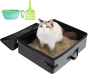 img 4 attached to 🐱 HiCaptain Travel Cat Litter Box with Lid and Handle - Portable Collapsible Cat Carrier for Standard Litter