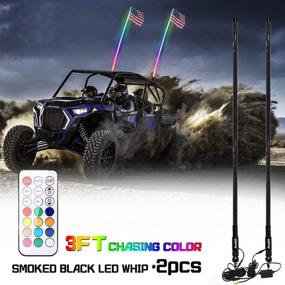 img 4 attached to 🔦 Beatto 2PCS 3FT (0.9M) Smoked Black RF Remote Control RGB LED Whips Light With Dancing/Chasing Light LED Antenna Light For Off-Road Vehicle ATV UTV RZR Jeep Trucks Dunes
