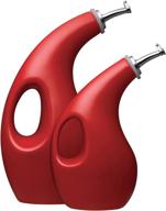 🍶 rachael ray solid glaze ceramics evoo olive oil bottle dispenser - 2 piece red set logo