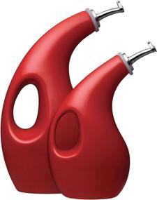 img 4 attached to 🍶 Rachael Ray Solid Glaze Ceramics EVOO Olive Oil Bottle Dispenser - 2 Piece Red Set