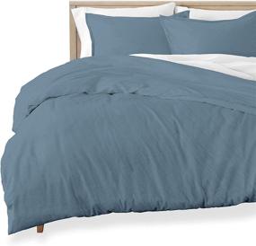 img 4 attached to 🛏️ Bare Home Sandwashed Queen Size Duvet Cover - Premium 1800 Collection Set - Cooling & Ultra-Soft Duvet Covers - Queen, Sandwashed Blue Sea