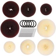 🎀 fandamei 8pcs hair donut bun maker set with dark brown & beige donut bun makers, elastic bands, and hair pins logo