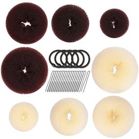 img 4 attached to 🎀 FANDAMEI 8pcs Hair Donut Bun Maker Set with Dark Brown & Beige Donut Bun Makers, Elastic Bands, and Hair Pins