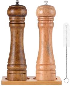 img 4 attached to 🧂 SZUAH Salt and Pepper Grinders: Oak Wooden Mills with Cleaning Brush & Wood Stand - Adjustable Coarseness, Set of 2