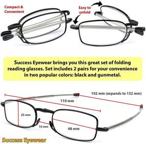 img 1 attached to 👓 Compact Folding Unisex Reading Glasses Set - 2 Pairs of Black and Gunmetal Readers with Case Included