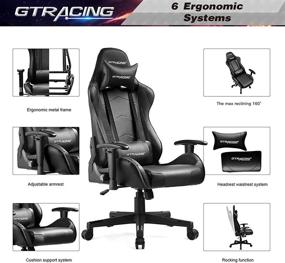 img 1 attached to 🎮 GTRACING Gaming Chair - Racing Office Computer Chair for Ergonomic Video Gaming, with Adjustable Backrest and Seat Height, Swivel Recliner, Headrest, and Lumbar Pillow - Esports Chair in Black