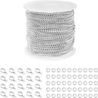 📿 premium 33ft wxj13 silver plated curb cable chain for diy jewelry making – includes 20 lobster clasps & 50 jump rings – 2 x 3mm size – convenient spool packaging logo