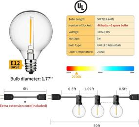 img 3 attached to 🌟 UL Approved, Dimmable 100ft Outdoor String Lights with 62 G40 LED Clear Bulbs - Waterproof Globe String Lights for Backyard, Porch, Cafe, Party, Wedding & Garden