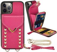 👛 zve wallet case for iphone 12 pro max - crossbody shoulder chain, card slot holder, protective cover - rose purple logo