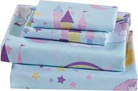 img 1 attached to 🦄 Linen Plus Unicorn Rainbow Castle Sheet Set for Girls/Teens - Blue Purple Yellow White - Twin Size - Includes Flat Sheet, Fitted Sheet, and Pillowcase - Brand New