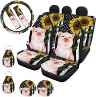 wellflyhom american flag pig sunflower car seat covers full set with steering wheel cover seat belt strap cover/cup coasters/auto keychains/front back seat protector car accessories for women logo