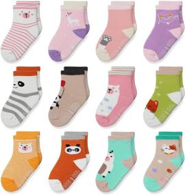 img 4 attached to 🧦 12-Pack Non-Slip Toddler Baby Socks with Grips, Multi-Color 1-5T Boys Girls Gift