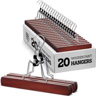 👖 20-pack of high-quality wooden pants hangers with clips - non-slip skirt hangers, smooth finish solid wood jeans/slack hanger with 360° swivel hook - ideal pants clip hangers for skirts, slacks, and clamp hangers логотип