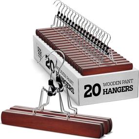 img 4 attached to 👖 20-Pack of High-Quality Wooden Pants Hangers with Clips - Non-Slip Skirt Hangers, Smooth Finish Solid Wood Jeans/Slack Hanger with 360° Swivel Hook - Ideal Pants Clip Hangers for Skirts, Slacks, and Clamp Hangers