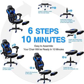 img 3 attached to 🎮 ELECWISH Ergonomic Gaming Chair – Large Size PU Leather High Back Office Racing Chair with Extended Thick Seat, Foldable Footrest and Lumbar Support in Blue