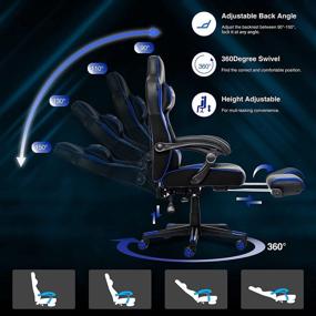 img 2 attached to 🎮 ELECWISH Ergonomic Gaming Chair – Large Size PU Leather High Back Office Racing Chair with Extended Thick Seat, Foldable Footrest and Lumbar Support in Blue