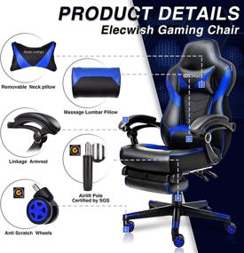 img 1 attached to 🎮 ELECWISH Ergonomic Gaming Chair – Large Size PU Leather High Back Office Racing Chair with Extended Thick Seat, Foldable Footrest and Lumbar Support in Blue