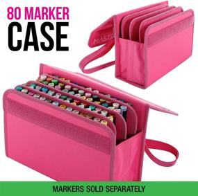 img 3 attached to 🎨 Premium Pink Nylon Marker Storage Case with Shoulder Strap - Fits Lipstick, Prismacolor, Copic, Sharpie, and More - Universal 80 Slot Design