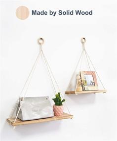 img 2 attached to 🌿 Boho Rope Floating Shelves Set of 2 - Rustic Farmhouse Wall Decor for Bedroom, Bathroom, Living Room - Wood Hanging Plant Shelf - Brown