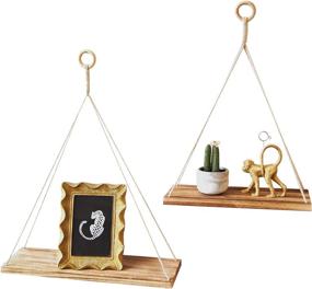 img 4 attached to 🌿 Boho Rope Floating Shelves Set of 2 - Rustic Farmhouse Wall Decor for Bedroom, Bathroom, Living Room - Wood Hanging Plant Shelf - Brown