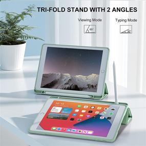 img 3 attached to 📱 Hamile Clear Back Cover with Pencil Holder for iPad 9th/8th/7th Gen - Green, Trifold Stand Case, iPad 10.2 Inch Protective Case - Compatible with iPad 9th Gen 2021/8th Gen 2020/7th Gen 2019