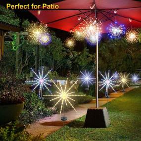 img 2 attached to 🌟 DenicMic Solar Firework Meteor Lights 2 Pack - Outdoor Solar Garden Decorative Starry Starburst Lights with Remote, 8 Modes Landscape Path Lights for Patio Yard Christmas Decor - Multicolor