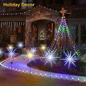 img 1 attached to 🌟 DenicMic Solar Firework Meteor Lights 2 Pack - Outdoor Solar Garden Decorative Starry Starburst Lights with Remote, 8 Modes Landscape Path Lights for Patio Yard Christmas Decor - Multicolor