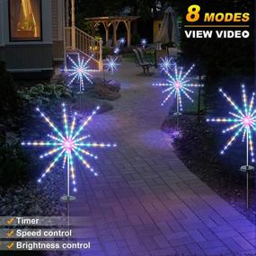 img 3 attached to 🌟 DenicMic Solar Firework Meteor Lights 2 Pack - Outdoor Solar Garden Decorative Starry Starburst Lights with Remote, 8 Modes Landscape Path Lights for Patio Yard Christmas Decor - Multicolor