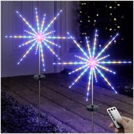 🌟 denicmic solar firework meteor lights 2 pack - outdoor solar garden decorative starry starburst lights with remote, 8 modes landscape path lights for patio yard christmas decor - multicolor логотип