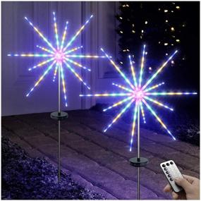 img 4 attached to 🌟 DenicMic Solar Firework Meteor Lights 2 Pack - Outdoor Solar Garden Decorative Starry Starburst Lights with Remote, 8 Modes Landscape Path Lights for Patio Yard Christmas Decor - Multicolor