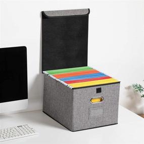 img 3 attached to 📁 Collapsible File Organizer Box: 2-Pack Decorative Linen File Organizers for Office & Home - Gray