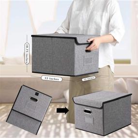 img 1 attached to 📁 Collapsible File Organizer Box: 2-Pack Decorative Linen File Organizers for Office & Home - Gray