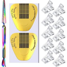 img 4 attached to 💅 Nail Art Pincher Cuticle Pusher False Nail Shaping Tweezers with 10 Tips Clips & 100 Horseshoe-shaped Acrylic Nail Extensions: Ultimate Nail Art Set