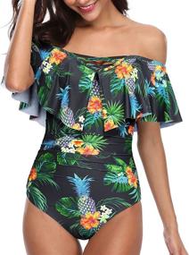 img 1 attached to 👙 Holipick Women's Off Shoulder One Piece Swimsuits | Tummy Control Bathing Suits | Vintage Ruffle Swimwear for Teen Girls - Improved SEO