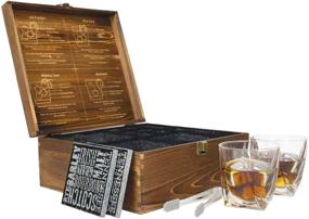 img 2 attached to Premium Whiskey Cocktail Gift Set - 2 Swirl Glasses, 6 Stainless Steel Chilling Whisky Stones, 2 Coasters, Tongs, Wood Box - Perfect for Holidays, Father's Day, Groomsmen, Weddings & More