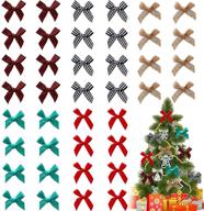 🎀 80-piece christmas ribbon bows assortment: mini craft diy flower appliques bows in various styles for sewing diy wedding scrapbooking wrapping supplies (linen, black and white check plaid) logo