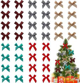 img 4 attached to 🎀 80-Piece Christmas Ribbon Bows Assortment: Mini Craft DIY Flower Appliques Bows in Various Styles for Sewing DIY Wedding Scrapbooking Wrapping Supplies (Linen, Black and White Check Plaid)