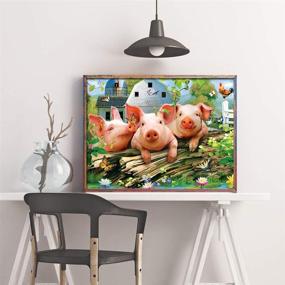 img 2 attached to Captivating 5D Crystal Diamond Painting Kit: Three Pigs Rhinestone Cross Stitch - Perfect Wall Decor Craft with 16x12 Inch Canvas Included