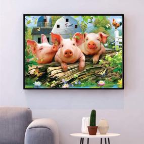 img 3 attached to Captivating 5D Crystal Diamond Painting Kit: Three Pigs Rhinestone Cross Stitch - Perfect Wall Decor Craft with 16x12 Inch Canvas Included