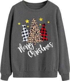 img 3 attached to Merry Christmas Women's Sweatshirt: Plaid Leopard Tree 🎄 Print Long Sleeve Holiday Shirt Blouse - Tops for Christmas